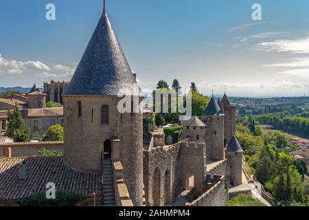 fortified French town in the Aude department. Carcassone, Occitania, France Stock Photo