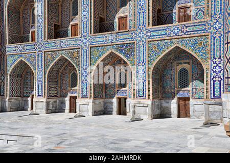 facade detail of famous Registan of Samarkand, Uzbekistan, Central Asia Stock Photo