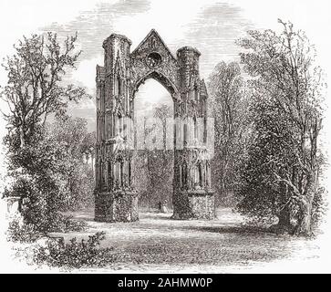 Walsingham Abbey or Priory, Walsingham, Norfolk, England, seen here in the 19th century.  The Abbey was seized by the crown at the Dissolution of the Monasteries under King Henry VIII. From English Pictures, published 1890. Stock Photo