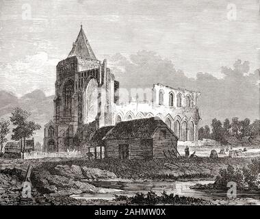 Crowland Abbey and Church, Crowland aka Croyland, Lincolnshire, England, seen here in the 19th century.  From English Pictures, published 1890. Stock Photo