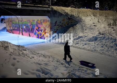 Finnish Rovaniemi a city in Finland and the region of Lapland subway for pedestrians and cyclists goes under the road Stock Photo