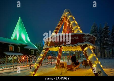Finnish Rovaniemi a city in Finland and the region of Lapland, Santa Claus Village reindeer rides at the village Stock Photo