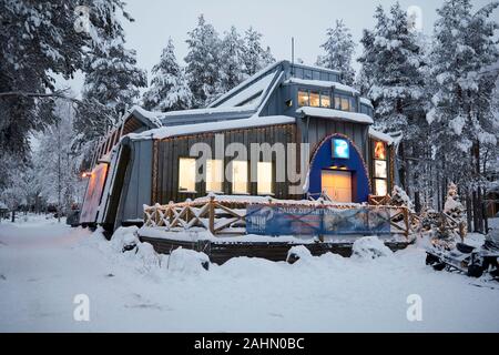 Finnish Rovaniemi a city in Finland and the region of Lapland, Santa Claus Village on the  Arctic Circle Stock Photo