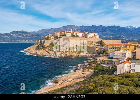 Calvi Citadel and Old city seen from Revellata Peninsula, Balagne, haute-Corse, France Stock Photo
