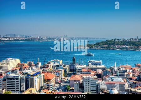 Istanbul, Turkey- September 18, 2017: View of the city of Istanbul, European and Asian part, from the Golden Horn to the Bosphorus, with Topkapi Palac Stock Photo