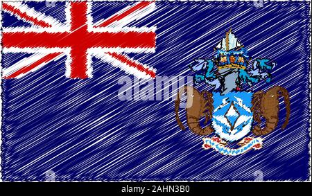 Vector Drawing of Sketch Style Tristan da Cunha Flag Stock Vector