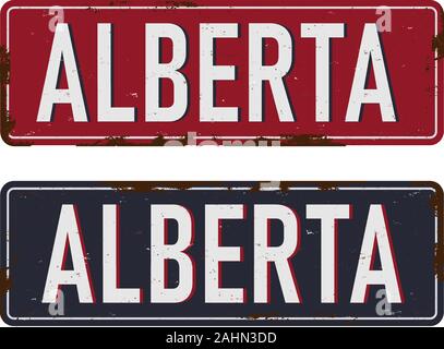 Alberta. rusted metal sign of Canada's province for tourist sign Stock Vector