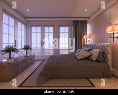 3d rendering romantic luxury bedroom with plant in twilight scene Stock Photo