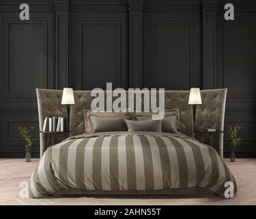 3d rendering stripe classic bed in classic bedroom Stock Photo