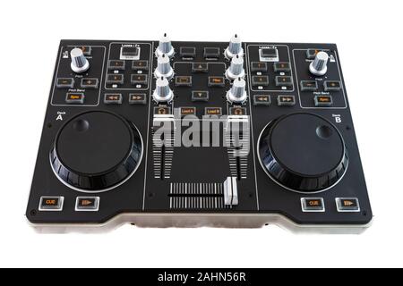 Portable DJ Control Mixer shot on a white background. Stock Photo