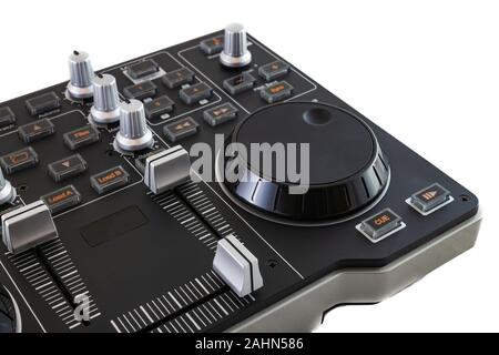 Portable DJ Control Mixer shot on a white background. Stock Photo