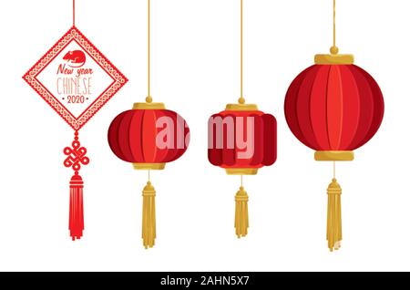 set of icons decoration happy new year chinese 2020 Stock Vector