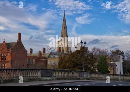 Bedford old town seen from Bedford Town Bridge, Bedfordshire, UK, December Stock Photo