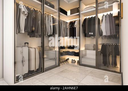 3d rendering walk in closet with golden decor Stock Photo