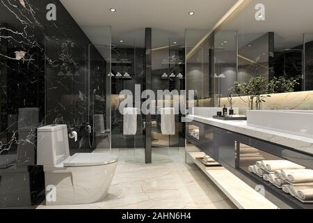 Luxurious Tile Decor Elevates Modern Black Bathroom In 3d