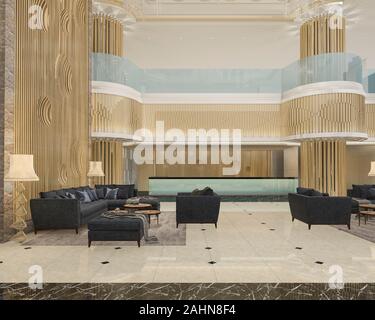 3d rendering luxury hotel reception and lounge Stock Photo