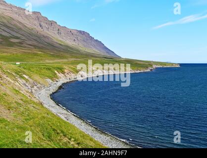 Skagafjordur western coastline in North of Iceland as seen from Saudarkrokur locality in Northern direction of Skagi peninsula. Stock Photo