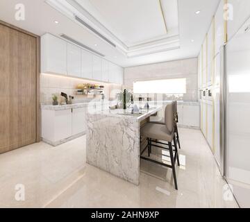 3d rendering white minimal kitchen with luxury decoration Stock Photo ...