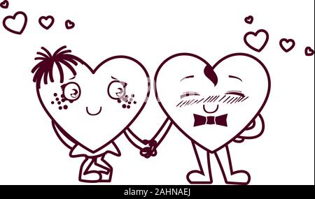 Female and male hearts cartoons couple design of happy valentines day ...