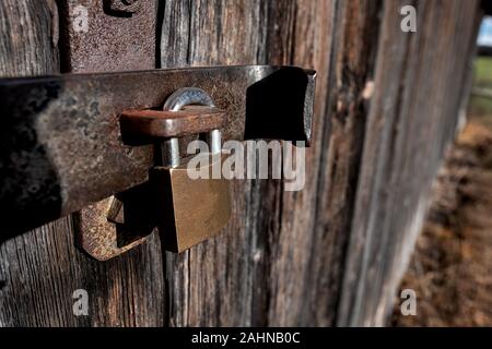 Close-up of a door lock on a barn Stock Photo