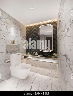 3d rendering bright white luxury toilet and bathroom Stock Photo