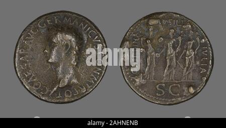 Ancient Roman. Sestertius (Coin) Portraying Emperor Gaius (Caligula). 37 AD–38 AD. Rome. Bronze Stock Photo