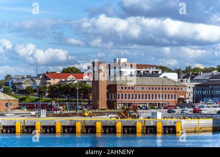 Bodo, Norway - August 2, 2017 Bodo railway station in the center of the town as seen from the Fjord. Nordland County. Stock Photo