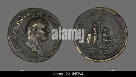 Ancient Roman. Coin Portraying Emperor Vespasian. 71 AD. Roman Empire. Bronze Stock Photo