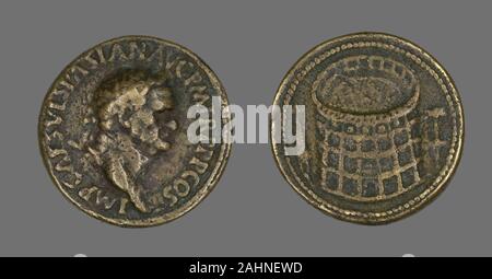 Ancient Roman. Coin Portraying Emperor Vespasian. 70 AD. Roman Empire. Bronze Stock Photo
