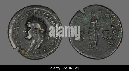 Ancient Roman. Coin Portraying Emperor Vespasian. 76 AD. Roman Empire. Bronze Stock Photo
