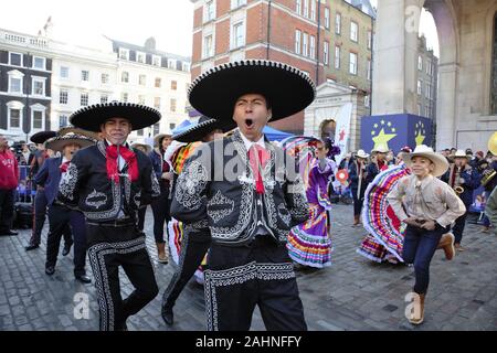 London, UK. 30th Dec, 2019. Mexican Mariachis performing during London's New Year's Day Parade (LNYDP) 2020 Preview Show at Covent Garden Piazza. Credit: Pietro Recchia/SOPA Images/ZUMA Wire/Alamy Live News Stock Photo