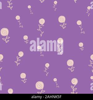 seamless vector pattern with simple doodle roses on purple background Stock Vector