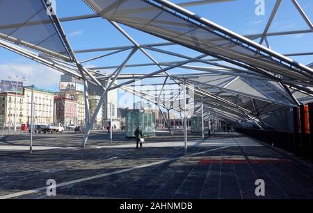 NAPLES, ITALY - NOVEMBER 20, 2019: Pergola covering the entrance to the Garibaldi Metro Station designed by French architect Dominique Perraulto  in P Stock Photo