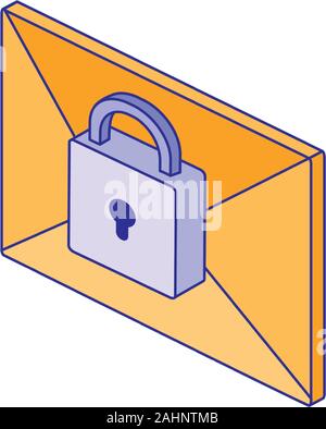 Padlock and envelope design of Security lock access door house safe safety and protection theme Vector illustration Stock Vector