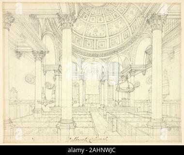 Augustus Charles Pugin. Study for St. Stephen's Walbrook, from Microcosm of London. 1807–1809. England. Graphite on ivory wove paper Stock Photo