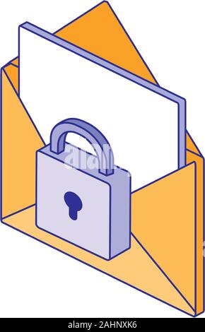 Padlock and envelope design of Security lock access door house safe safety and protection theme Vector illustration Stock Vector