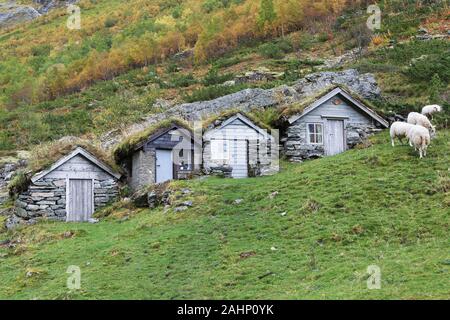 Sod Roof Huts in Norangsdalen, More og Romsdal, Norway. Stock Photo