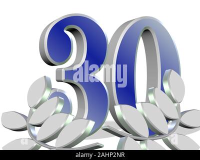 30 years, anniversary, bay leaves, 3d illustration Stock Photo