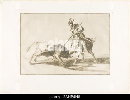 Francisco José de Goya y Lucientes. The Cid Campeador spearing another bull, plate eleven from The Art of Bullfighting. 1814–1816. Spain. Etching, burnished aquatint and burin on ivory laid paper Stock Photo