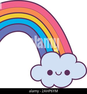 rainbow cartoon design, Kawaii expression cute character funny and emoticon theme Vector illustration Stock Vector