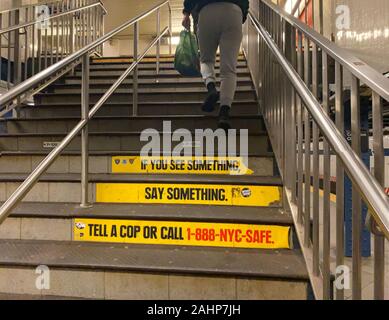 'If You See Something, Say Something,'  a familiar slogan in the subways and around NYC since the 9/11 terrorist strike in New York City. Stock Photo