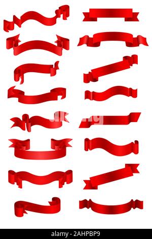 set isolated red ribbons on white background Stock Vector