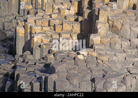 Massive basalt columns of the Giant's Causeway, County Antrim, Northern Ireland, UK. Stock Photo