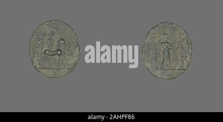 Ancient Greek. Coin Depicting the Goddess Artemis. 190 BC. Ancient Greece. Bronze Stock Photo