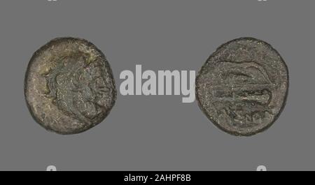 Ancient Greek. Coin Depicting the Hero Herakles. 280 BC. Ancient Greece. Bronze Stock Photo