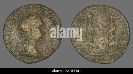 Ancient Roman. Coin Portraying Emperor Septimius Severus. 193 AD–211 AD. Rome. Bronze Stock Photo