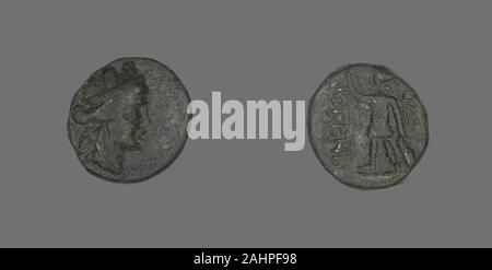 Ancient Roman. Coin Depicting the Amazon Cyme or the Goddess Tyche. 27 BC–476 AD. Rome. Bronze Stock Photo