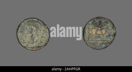 Ancient Roman. Coin Portraying Emperor Claudius. 41 AD–54 AD. Roman Empire. Bronze Stock Photo