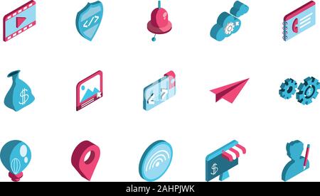 Icon set design, Digital marketing ecommerce shopping online strategy media and seo theme Vector illustration Stock Vector