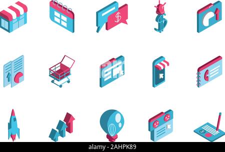 Icon set design, Digital marketing ecommerce shopping online strategy media and seo theme Vector illustration Stock Vector